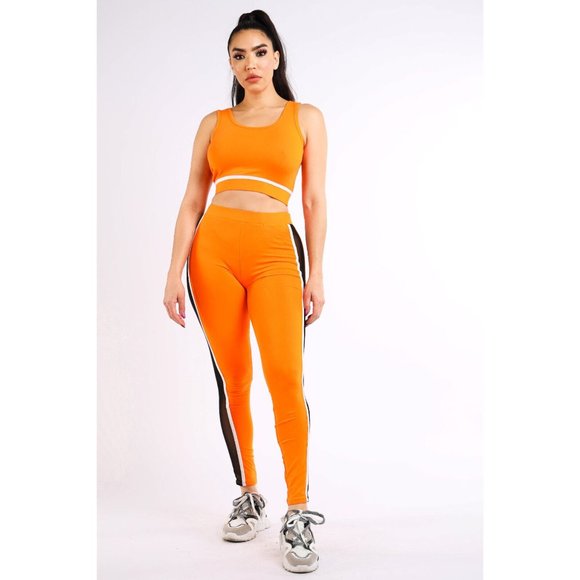 Boutique Tops - Women's Tank Top & Matching Mesh Contrast Leggings 2 Piece Gym Workout Comfy Set